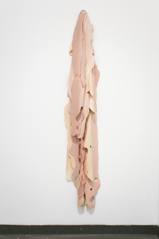 CONTINUOUS BECOMING, 2018, rubber, pigment, talkum, 175x20x20 cm, Installation view: "Pia Mater", 18th Street Arts Center, Los Angeles, 2018