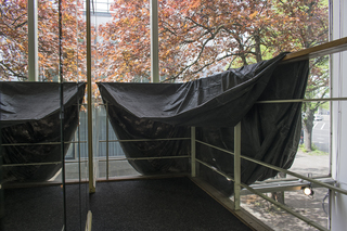 EXHAUSTED ROOM, 2015, fabric, rubber, pigment, Installation view: "WET", Kosmetiksalon Babette, Berlin, 2018